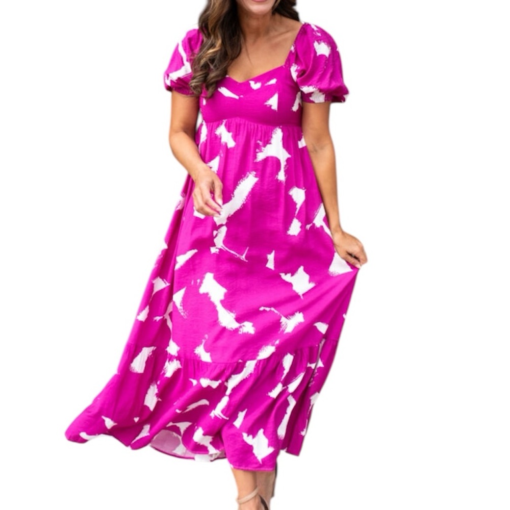 Nine West Women's  Babydoll Floral Maxi Dress
Pink and white size XS NEW